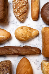 top view of fresh crusty bread on the background