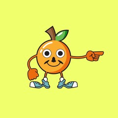 orange fruit character pointing cute vector logo icon