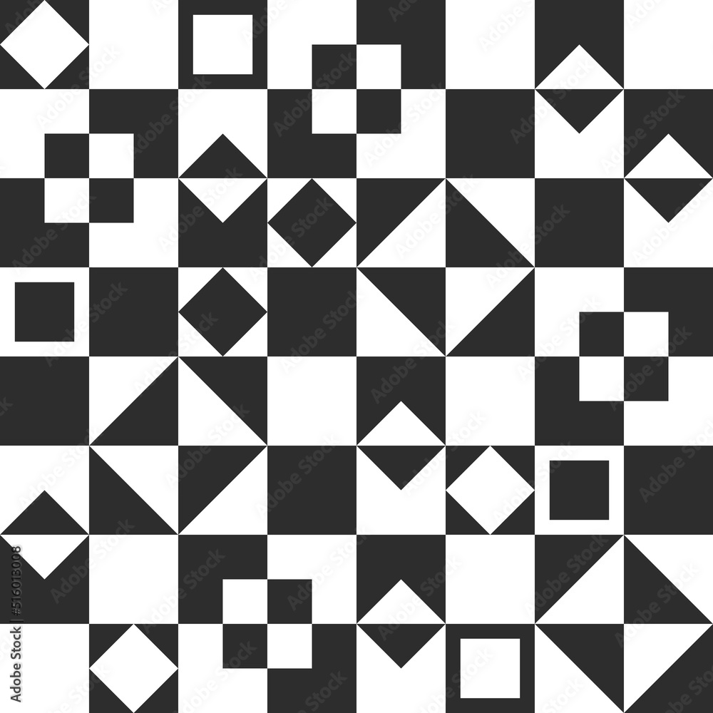 Aufkleber Abstract black and white vector illustration. Geometric figures in the form of a chessboard. Vector chess abstraction like checkers board. Seamless chess and abstract pattern.