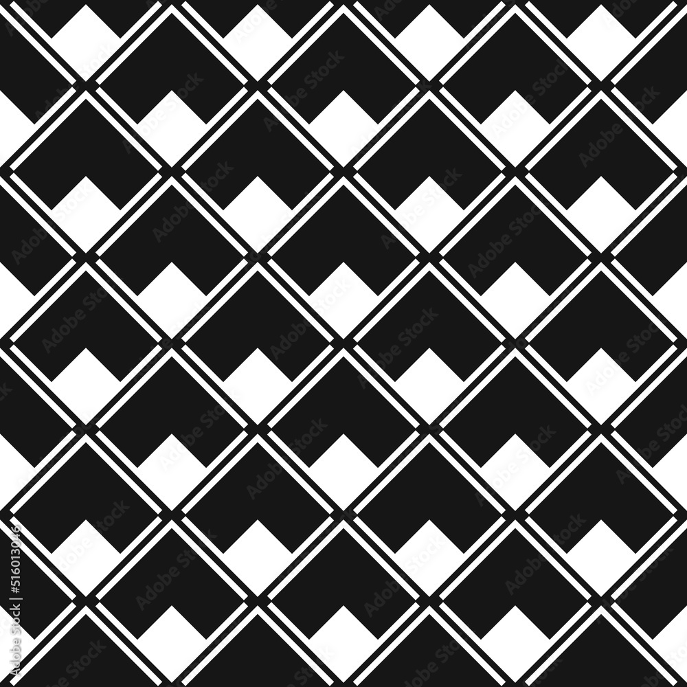 Aufkleber Diagonal white diamonds and black background. A pattern of simple shapes is a minimal design for interior surface prints. Design for pillows, wallpapers, decor.