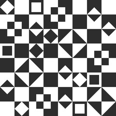 Abstract black and white vector illustration. Geometric figures in the form of a chessboard. Vector chess abstraction like checkers board. Seamless chess and abstract pattern.
