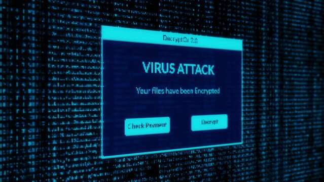 Virus Attack Notification and check payment for decrypt system files concept with binary code background