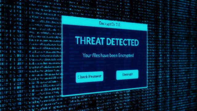 Threat Detected Notification and check payment for decrypt system files concept with binary code background