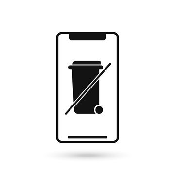 Mobile phone flat design icon with Do not throw in the trash sign.