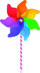 Children`s colorful toy wind turbine. Vector EPS-10