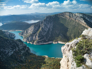Canelles Reservoir, peak Milla, Catalonia - obrazy, fototapety, plakaty