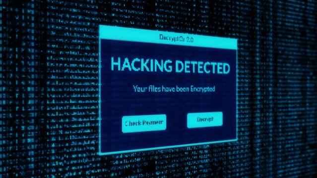 hacking detected warning and check payment for decrypt system files concept with binary code background