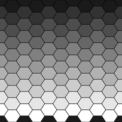 Repeated color polygons on black background. Honeycomb wallpaper. Seamless surface pattern design with regular hexagons. Mosaic motif. Digital paper for page fills, web designing, textile print.