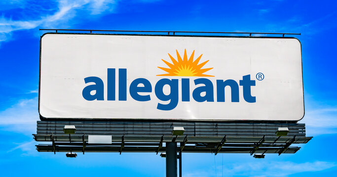 Advertisement billboard displaying logo of Allegiant Air