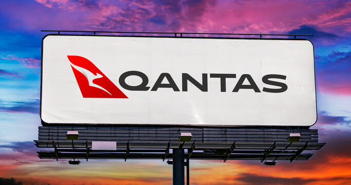 Advertisement Billboard Displaying Logo Of Qantas Airways