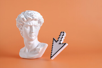 Sculpture head and bust of Michelangelo's David along with modern internet and web technologies...