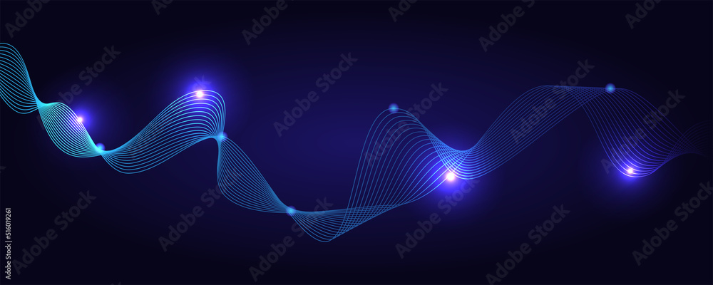 Poster abstract dynamic waves blue technology background with flowing lines