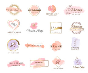 Logo watercolor background banner.for wedding,luxury logo,banner,badge,printing,product,package.vector illustration