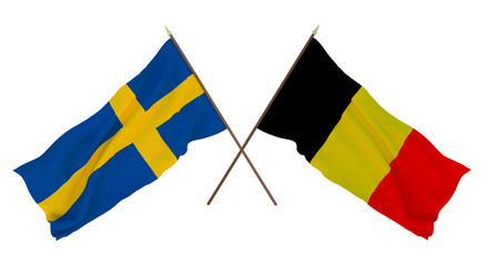 Background for designers, illustrators. National Independence Day. Flags Sweden and Belgium