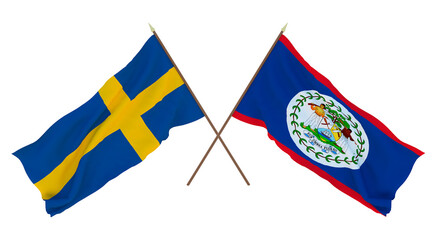 Background for designers, illustrators. National Independence Day. Flags Sweden and Belize