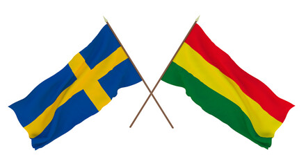 Background for designers, illustrators. National Independence Day. Flags Sweden and Bolivia