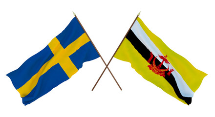 Background for designers, illustrators. National Independence Day. Flags Sweden and Brunei