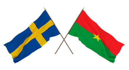 Background for designers, illustrators. National Independence Day. Flags Sweden and Burkina Faso