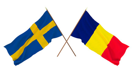 Background for designers, illustrators. National Independence Day. Flags Sweden and Chad
