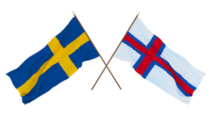 Background for designers, illustrators. National Independence Day. Flags Sweden and Faroe Islands