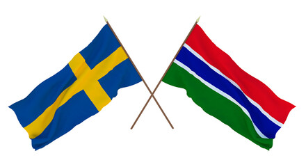 Background for designers, illustrators. National Independence Day. Flags Sweden and Gambia