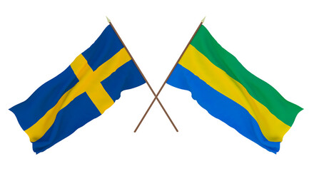 Background for designers, illustrators. National Independence Day. Flags Sweden and Gobon