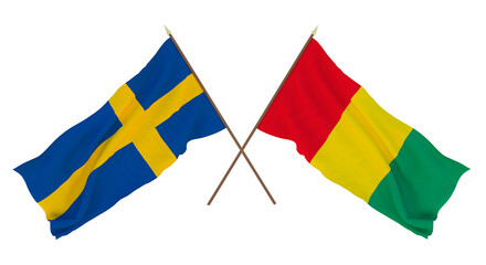 Background for designers, illustrators. National Independence Day. Flags Sweden and Guinea