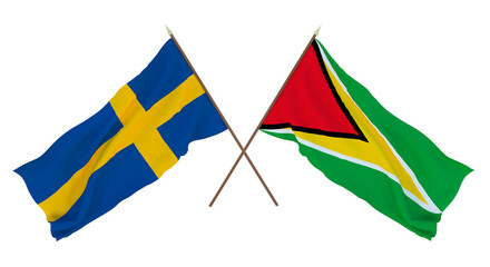 Background for designers, illustrators. National Independence Day. Flags Sweden and Guyana