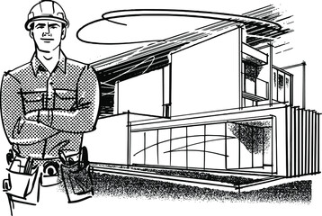 the vector illustration of the builder worker on a site