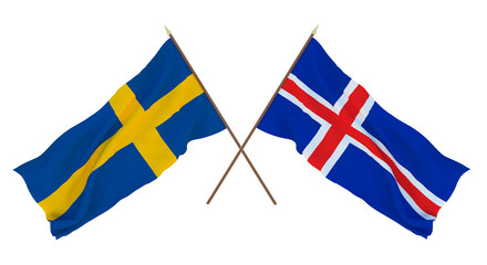 Background for designers, illustrators. National Independence Day. Flags Sweden and Iceland