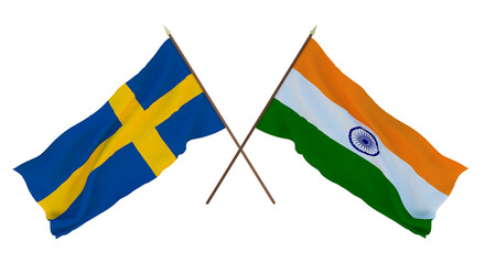 Background for designers, illustrators. National Independence Day. Flags Sweden and India