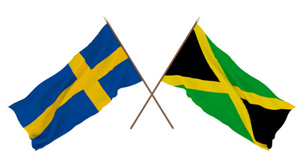 Background for designers, illustrators. National Independence Day. Flags Sweden and Jamaica