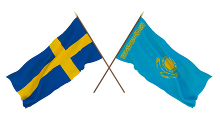 Background for designers, illustrators. National Independence Day. Flags Sweden and Kazakhstan