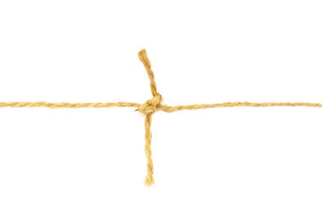 string or twine tied into a knot on white background