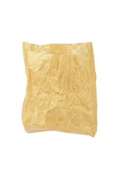 crumpled kraft paper bag isolated on white background.