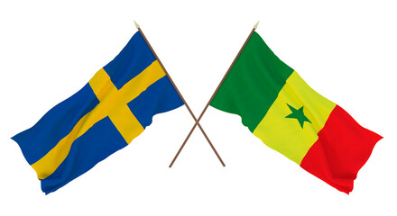 Background for designers, illustrators. National Independence Day. Flags Sweden and Senegal