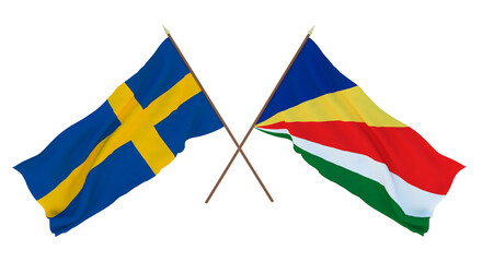 Background for designers, illustrators. National Independence Day. Flags Sweden and Seychelles