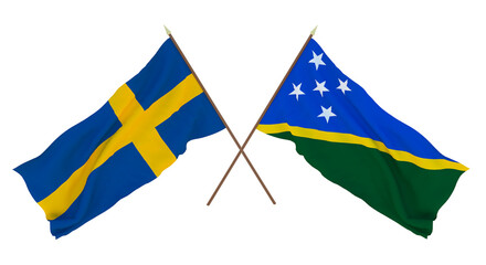 Background for designers, illustrators. National Independence Day. Flags Sweden and Solomon islands