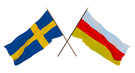 Background for designers, illustrators. National Independence Day. Flags Sweden and South Ossetia