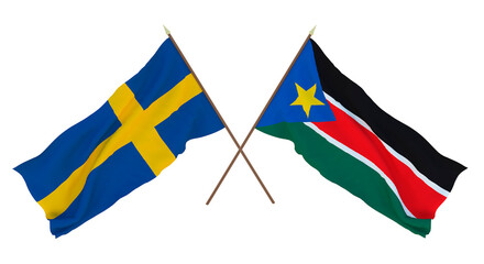 Background for designers, illustrators. National Independence Day. Flags Sweden and South Sudan