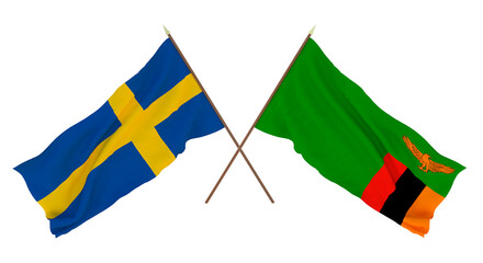 Background for designers, illustrators. National Independence Day. Flags Sweden and Zambia