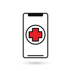 Fototapeta premium Mobile phone flat design icon with first aid kit symbol