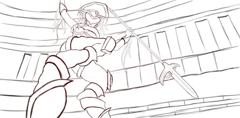 formidable Statue with a spear of a forgotten god made of stone showing the approach of danger