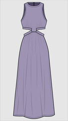 CUT OUT MAXI LENGTH MODERN DRESS FOR WOMEN IN EDITABLE VECTOR FILE