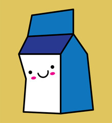 kawaii style cartoon pack of milk, funny emoticon
