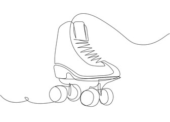 Retro roller skates one line art. Continuous line drawing of sport, shoes, skating, speed, rollerskating, retro, exercise, footwear, hobby, training, activity, sporty, athlete, training.