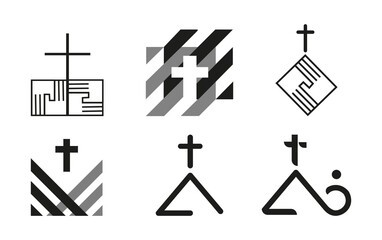 Church logo vector creative design. Set of christian church icons and church logos abstract geometric template. Christian cross outline silhouette. Christian symbol of Jesus Christ. 