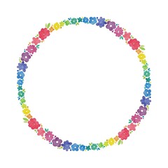 カラフル系　虹色水彩のお花のリース・フレームセット　ラスター素材