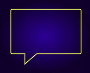 neon speech bubbles of a yellow line, rectangular shape. isolated empty rectangular frame with space for text inside, yellow color glows in the dark for an informational design template, dialog