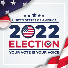 Square illustration vector graphic of united states flag, election and year 2022 perfect for election day in united states, united states flag